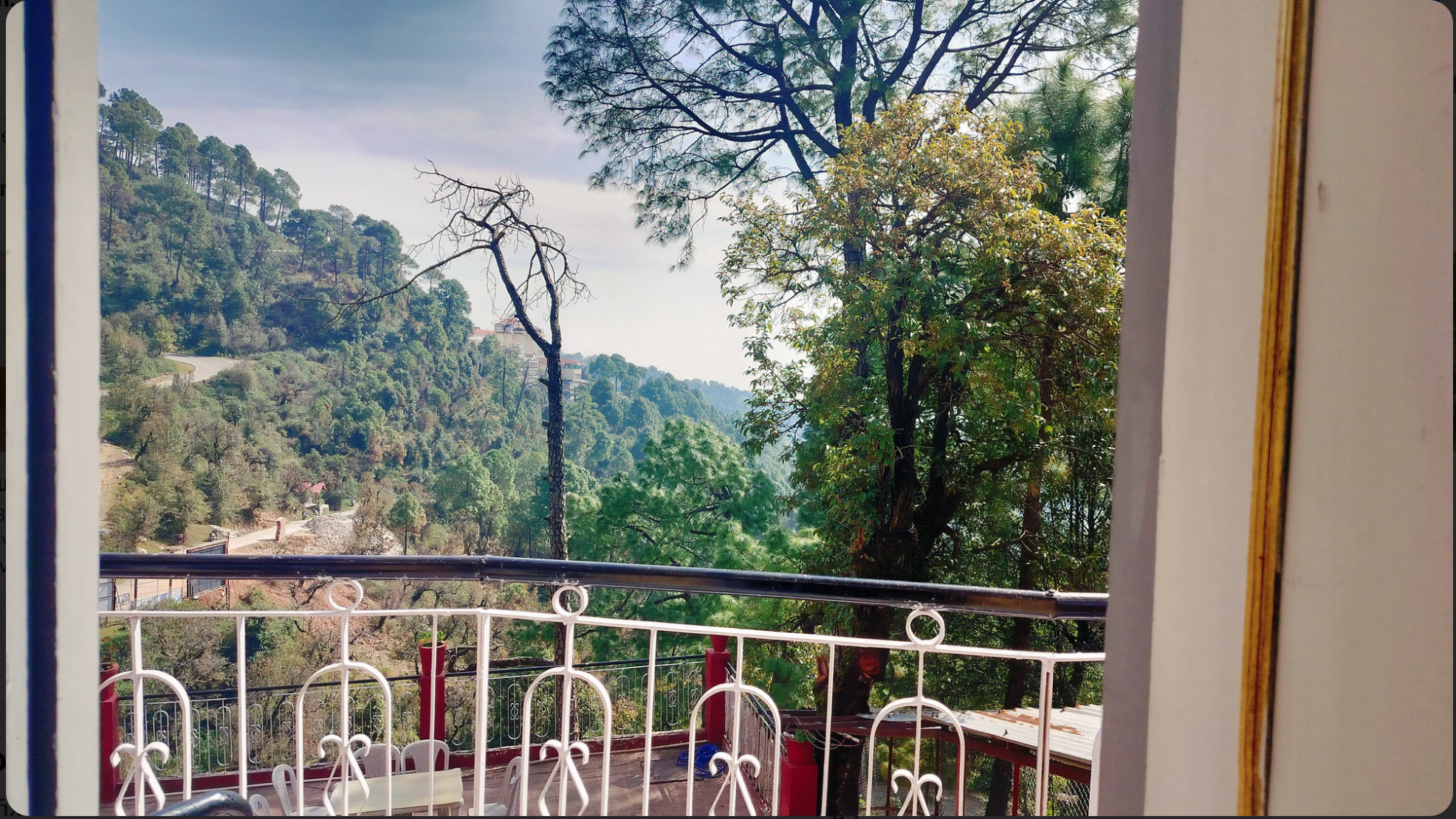 Sunny spring morning — lush green valley seen from the resort balcony